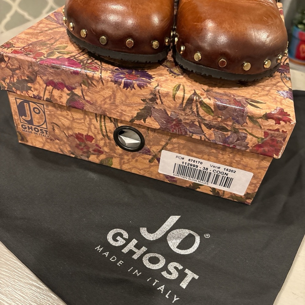 JO Ghost Italian Leather Brown Clogs with Studded Detail, Size 38 - Picture 5 of 6